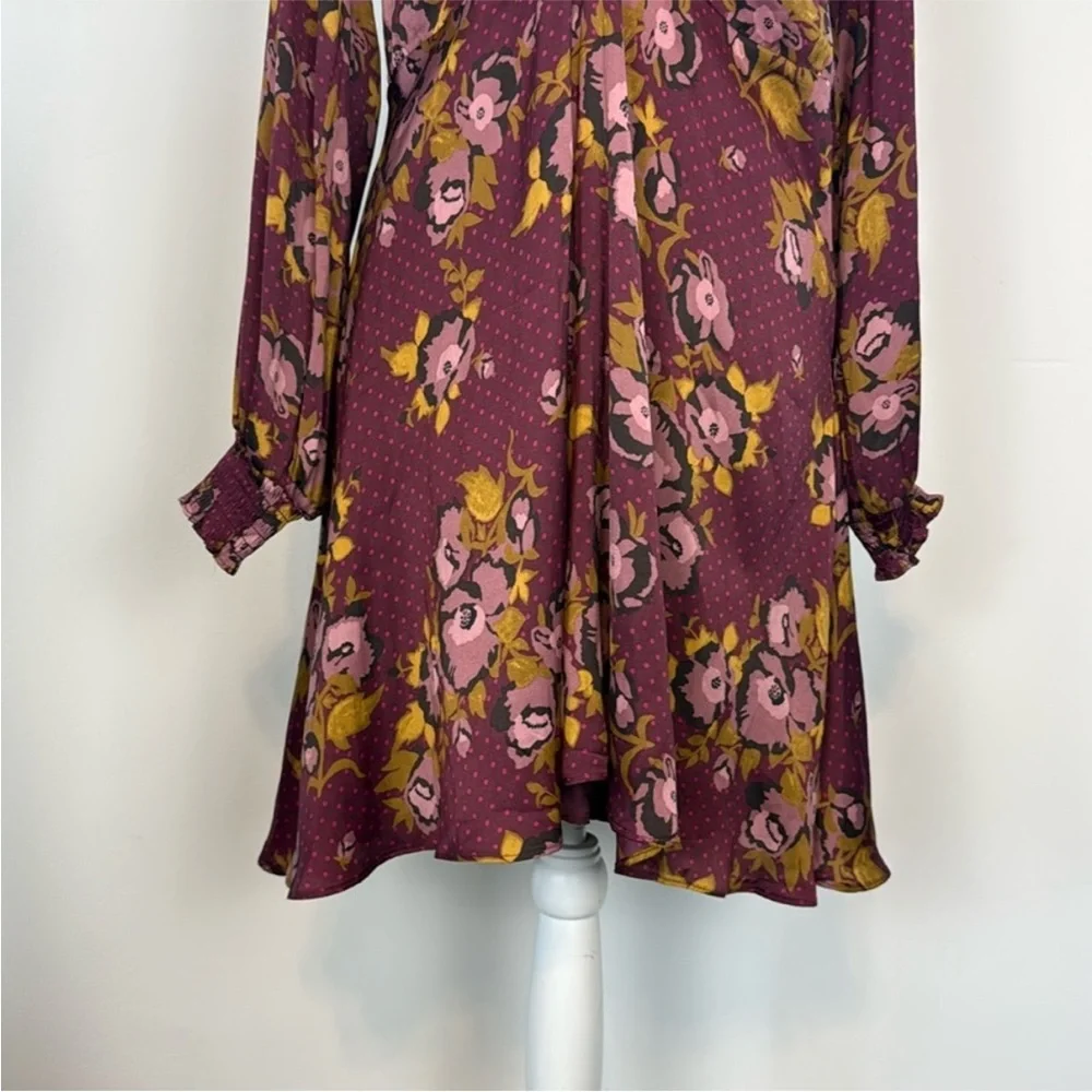 Free People Morning Light Retro Floral Mini Dress in Purple Combo. Size 12.
